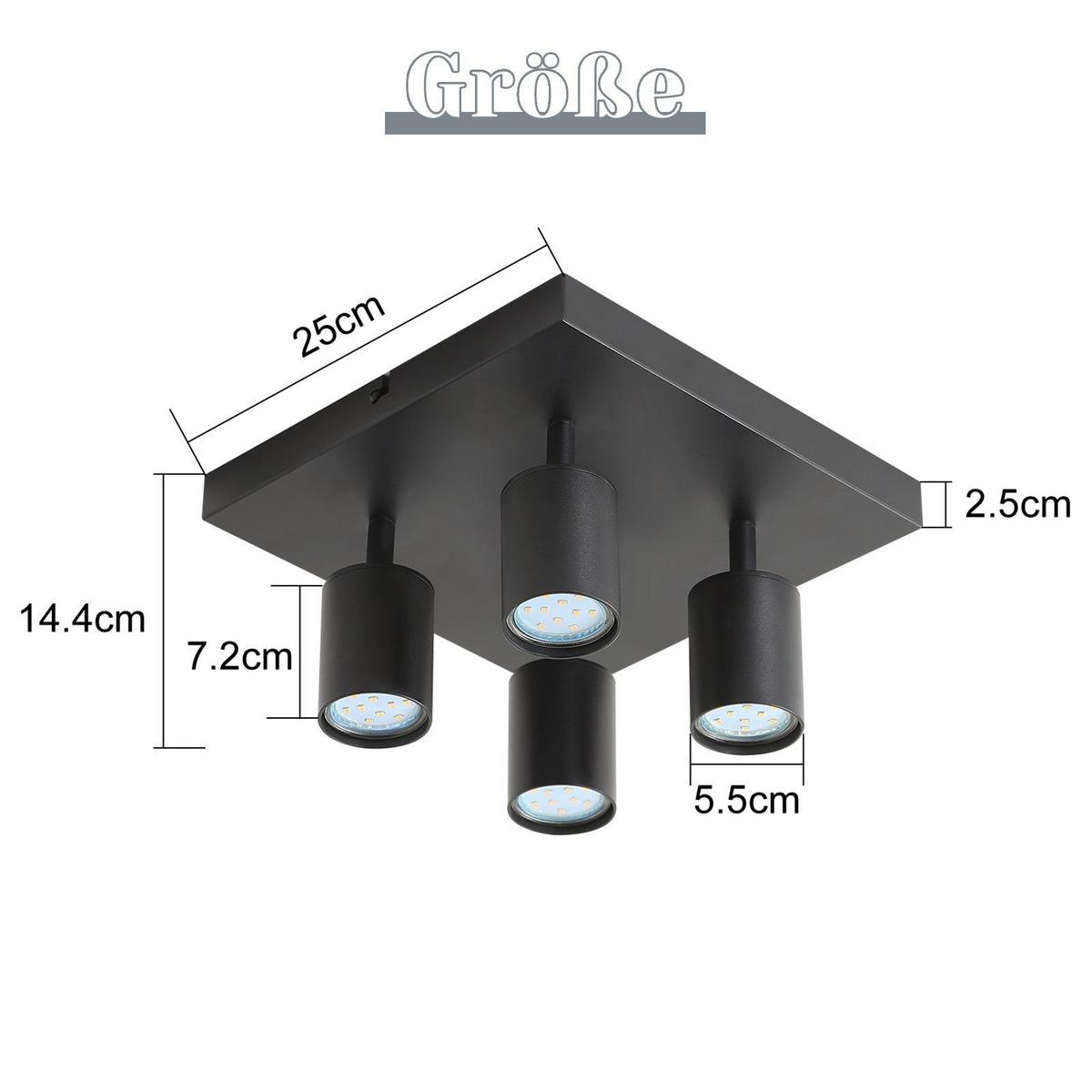 DECKENSTRAHLER Baunach 4-flammig 25/25/14.4 cm - Schwarz, Metall (25/25/14.4cm) - Nettlife