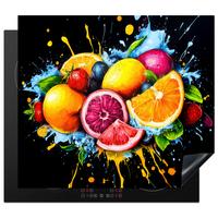 HERDABDECKPLATTE Obst - Graffiti - Bunt - Orange - Erdbeere - Abstrakt Abdeckung Ceranfeld 58.3x51.3 cm - Orange, Kunststoff (58.3/51.3/0.2cm) - MuchoWow