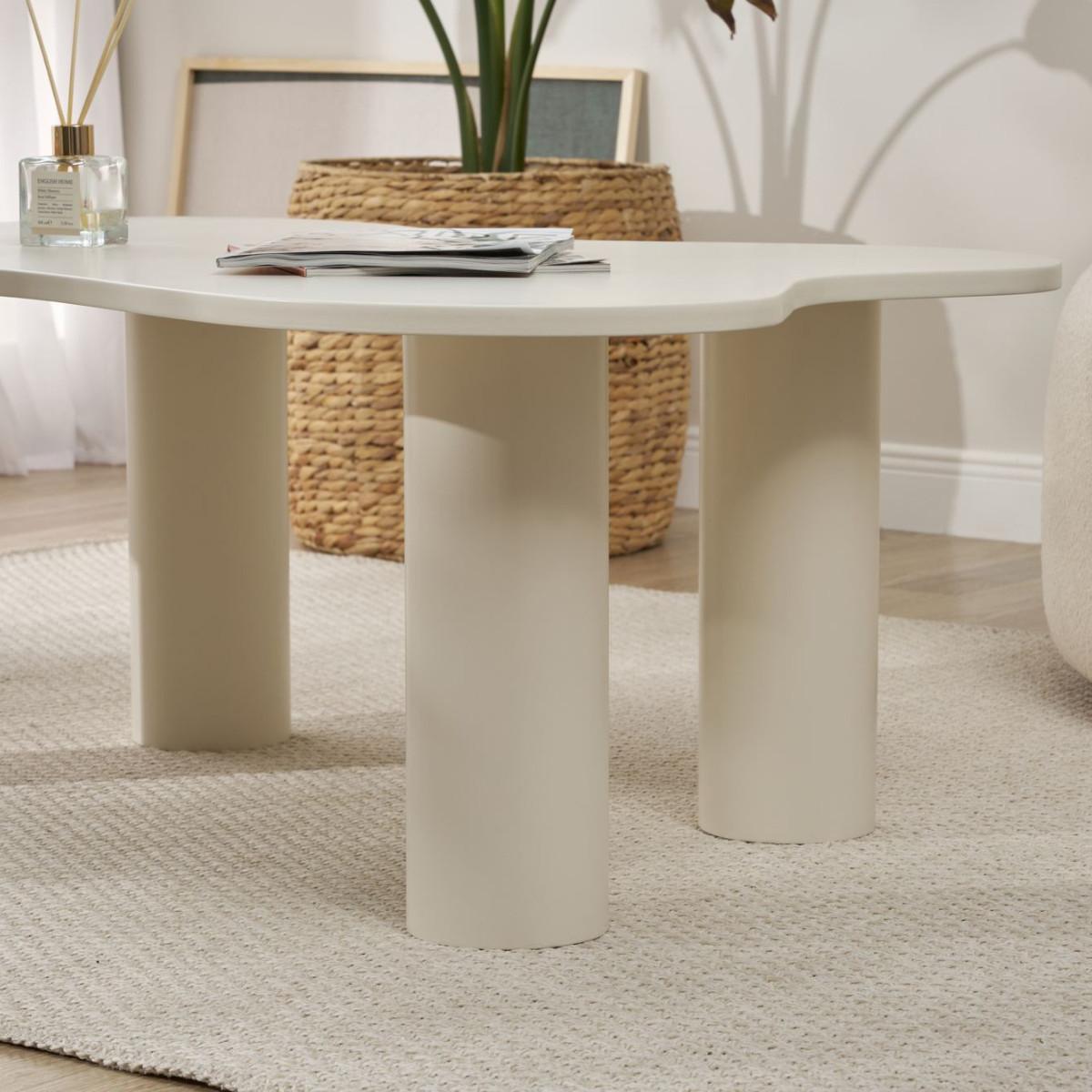 COUCHTISCH mit organisch geformter Cremeplatte 70/110/40 cm - Weiß, Holzwerkstoff (48/70/40cm) - Calicosy