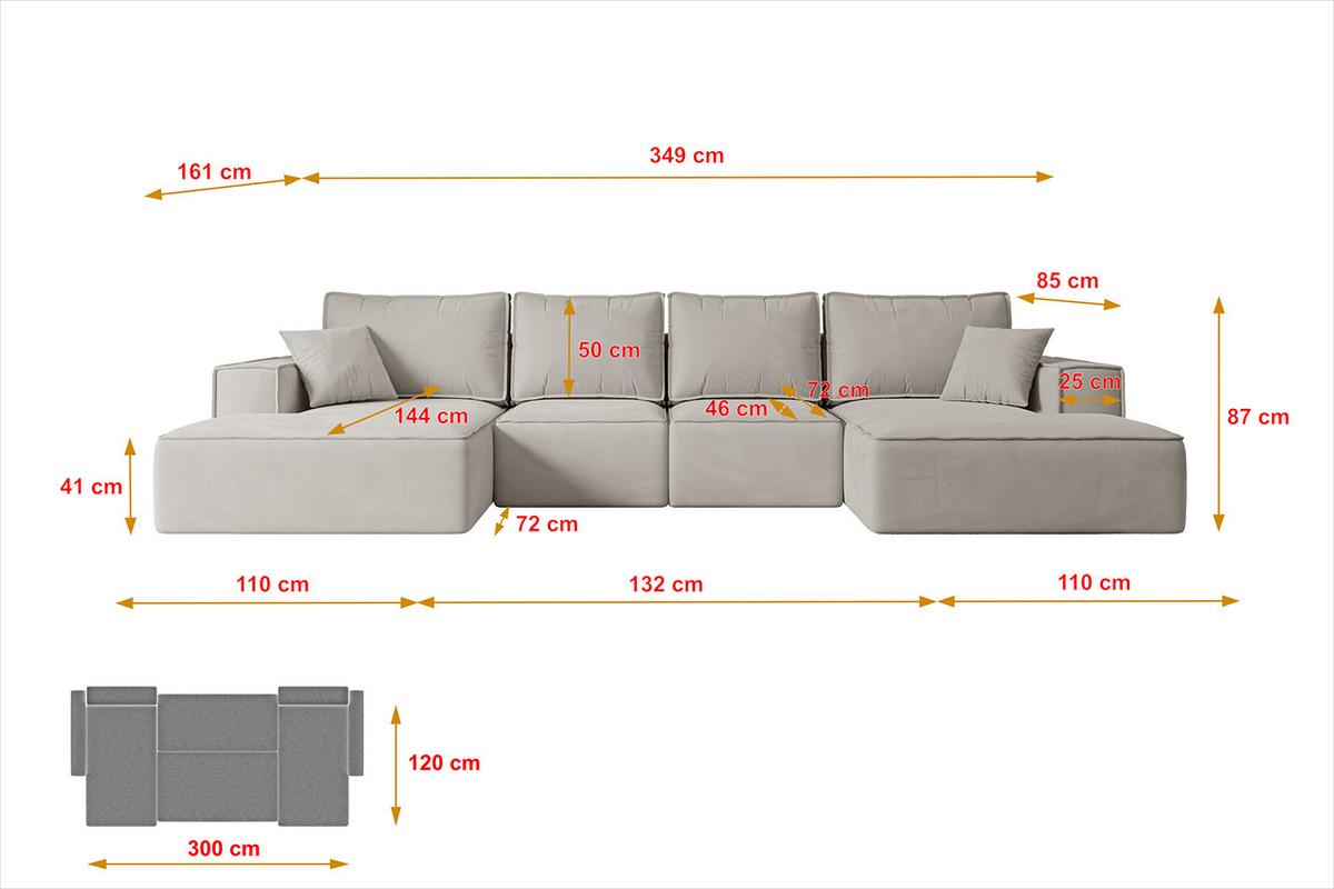 WOHNLANDSCHAFT mit Schlaffunktion und Bettkasten SIERRA-U-S - 349x161x87 cm Hellbraun Velours - Hellbraun/Schwarz, Holzwerkstoff/Kunststoff (349/87/161cm) - ALTDECOR