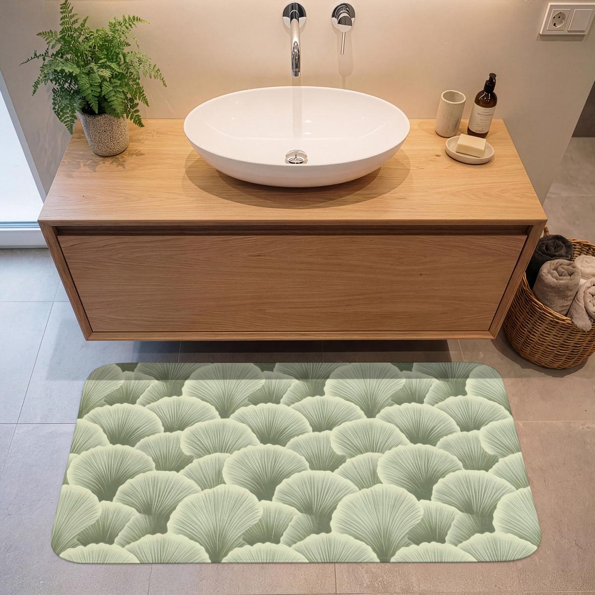 BADEMATTE Fächer - Blatt - Grün 120x60 cm - Pastellgrün, Textil (120/60cm) - OnlyWow