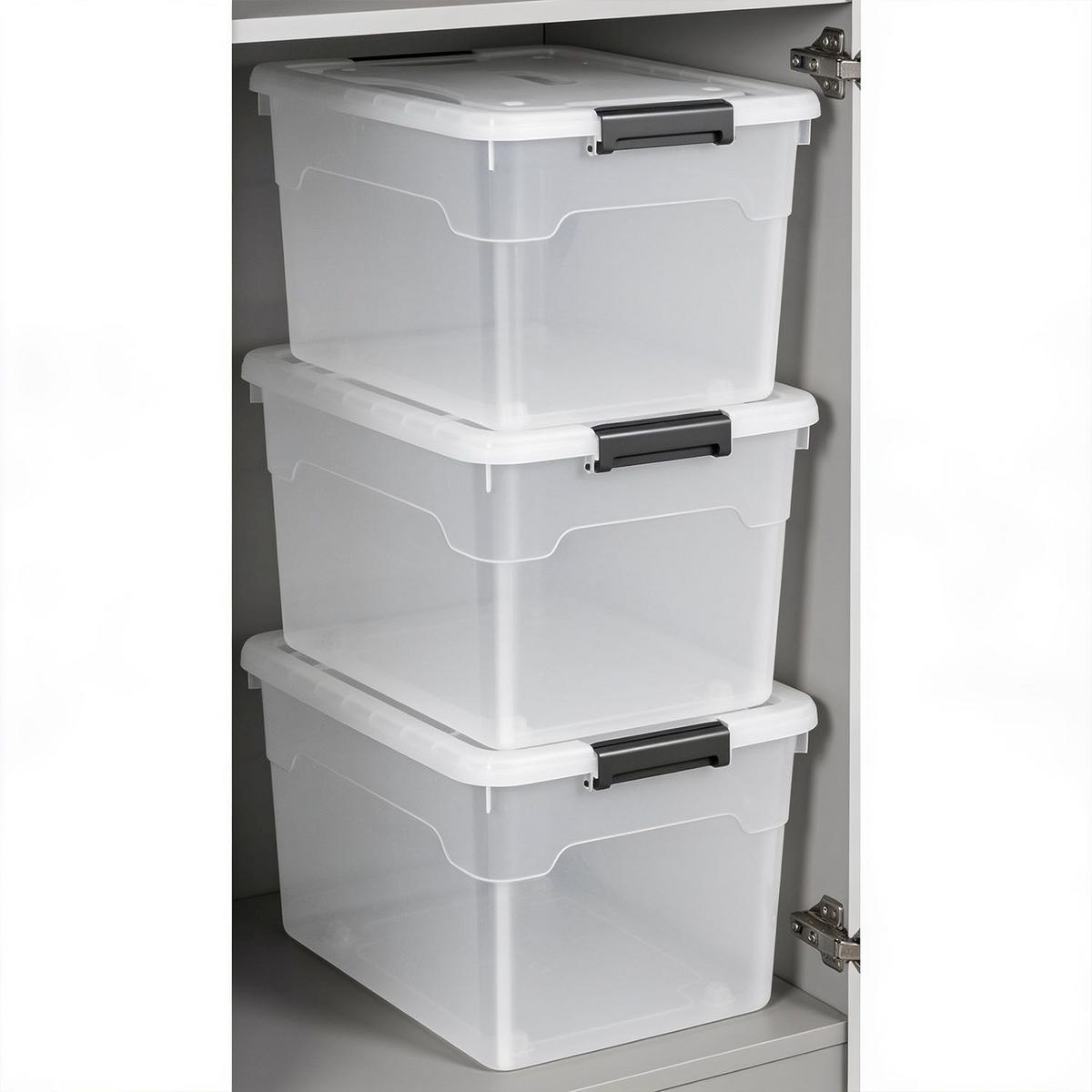 AUFBEWAHRUNGSBOX mit Deckel 60L semitransparent (4er-Set) - Weiß, Kunststoff (43/34/58cm) - Juskys