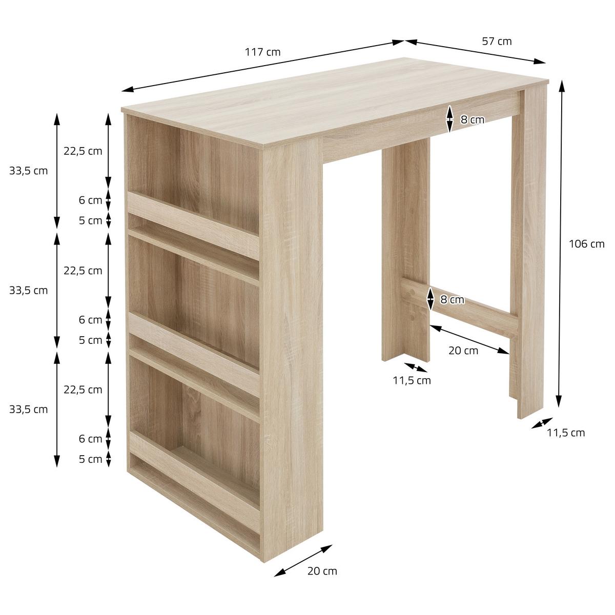 BARTISCH 117 x 106 x 57 cm Sonoma-Eiche - Braun, Holzwerkstoff (117/57/106cm) - ML-DESIGN