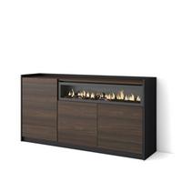 SIDEBOARD, Highboard, Dunkler Eiche und Schwarz, Elektrokamin, 156/37/80cm - Hellbraun, Holzwerkstoff (156/80/37cm) - Skraut Home