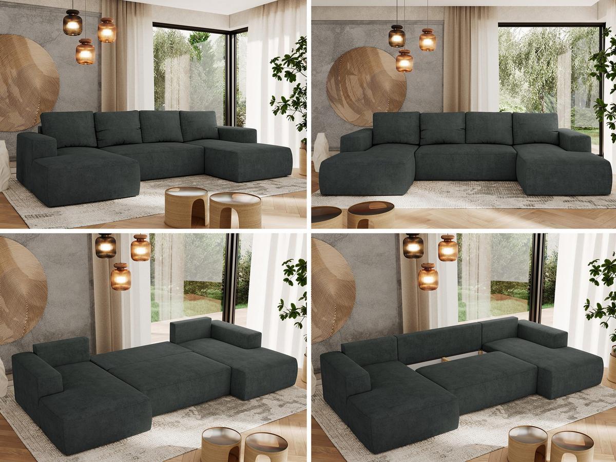 WOHNLANDSCHAFT TRENTINO U Dunkelgrau Struktur - Dunkelgrau/Schwarz, Kunststoff/Textil (334/91/163cm) - MKS
