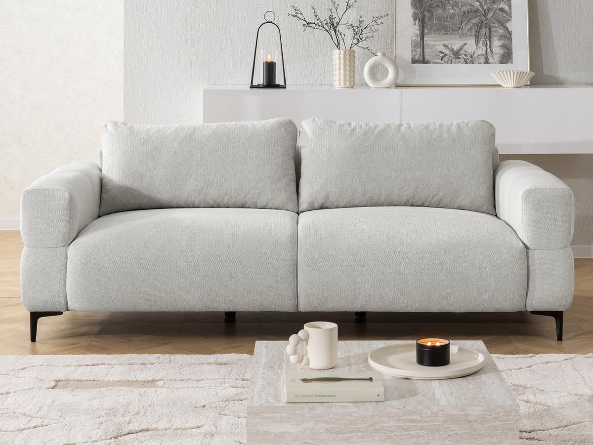 3-SITZER-SOFA Cardea in Bubble-Optik aus weichem Hellgrau Strukturstoff mit hohem Sitzkomfort - Hellgrau/Schwarz, Holz/Textil (217/80/97cm) - S-Style Möbel