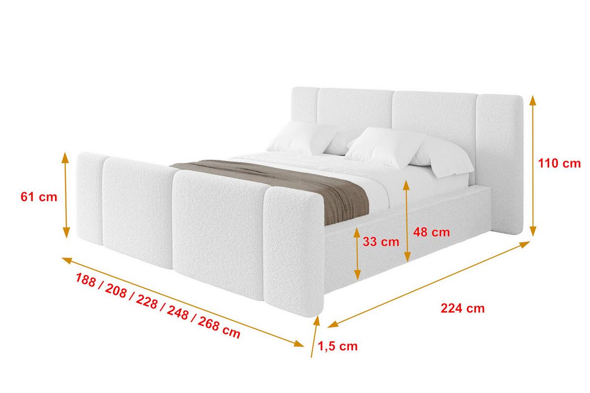 POLSTERBETT mit Bettkasten, Fußteil und Lattenrost, Bett mit Matratze H3/H4 - RIVO-Z 180x200 Weiß - Weiß, Holzwerkstoff/Textil (180/200cm) - ALTDECOR