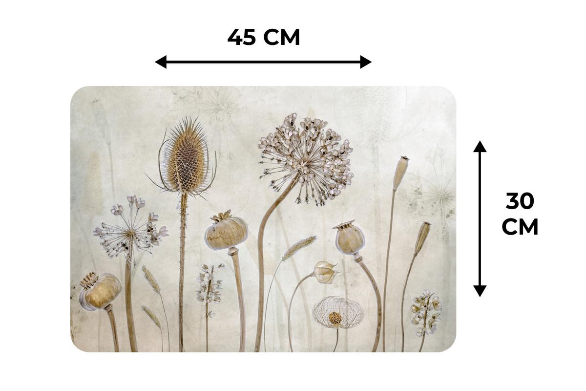 PLATZSETS 6er-Set Blumen - Aquarell - Stilleben - Braun - Vintage Telleruntersetzer 45x30 cm - Naturfarben, Kunststoff (0.3/45/30cm) - MuchoWow