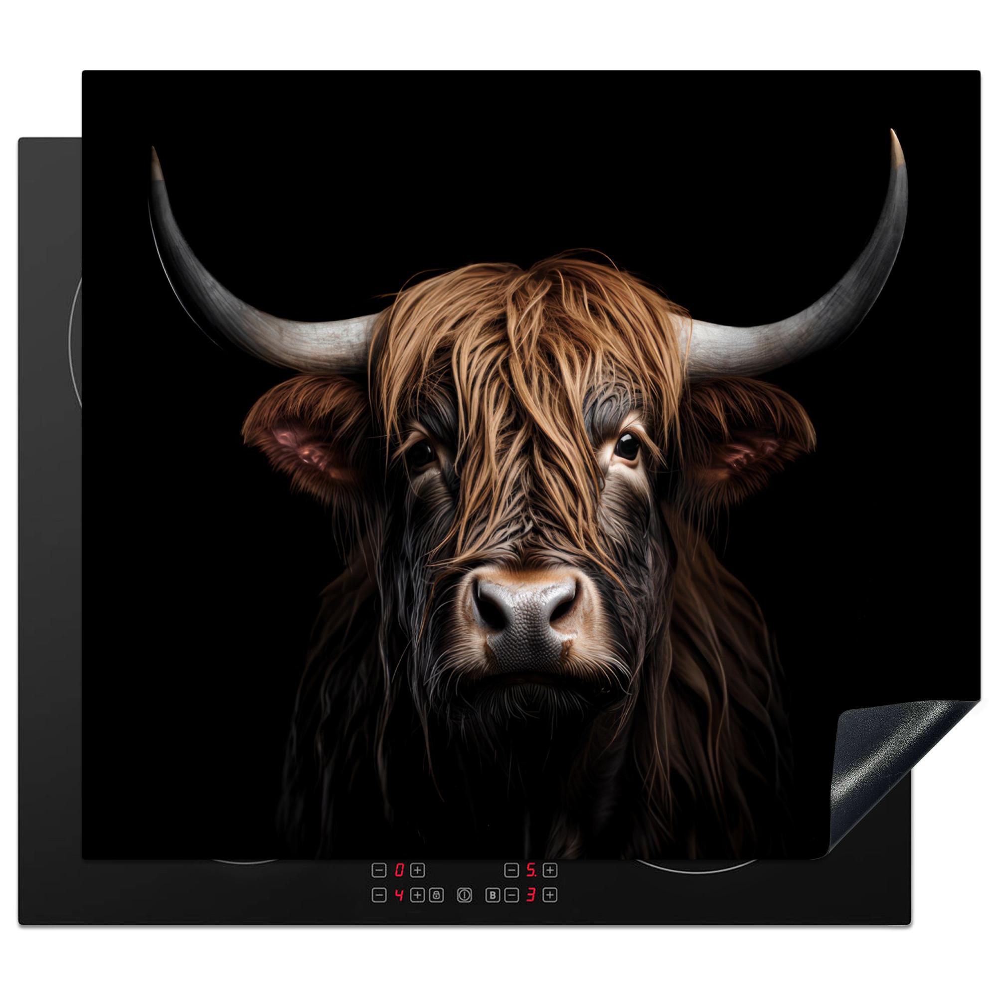 HERDABDECKPLATTE Schottischer Highlander - Porträt - Schwarz - Tier Abdeckung Ceranfeld 57.6x51.6 cm - Braun, Kunststoff (57.6/51.6/0.2cm) - MuchoWow