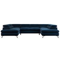 WOHNLANDSCHAFT PEDRO U Velvet Dunkelblau - Schwarz/Dunkelblau, Textil/Metall (346/76/208cm) - MKS