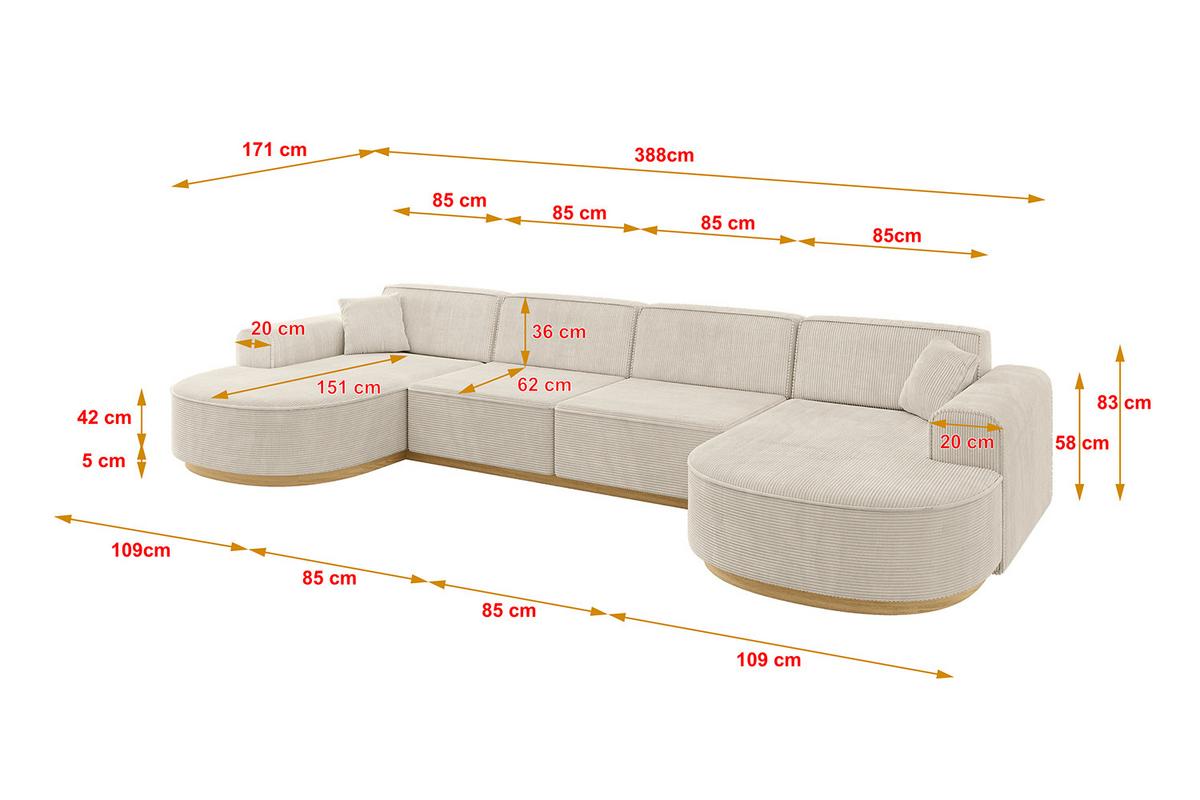 WOHNLANDSCHAFT MARI-U2-v2 - 388x171x83 cm Beige Cord - Beige, Holzwerkstoff/Textil (388/83/171cm) - ALTDECOR