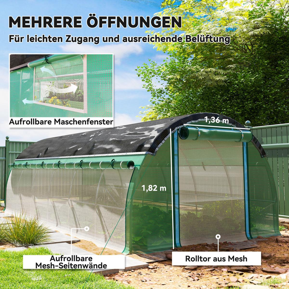 FOLIENTUNNEL, 600L x 300B x 198H cm - Grün, Kunststoff (300/198/600cm) - Outsunny