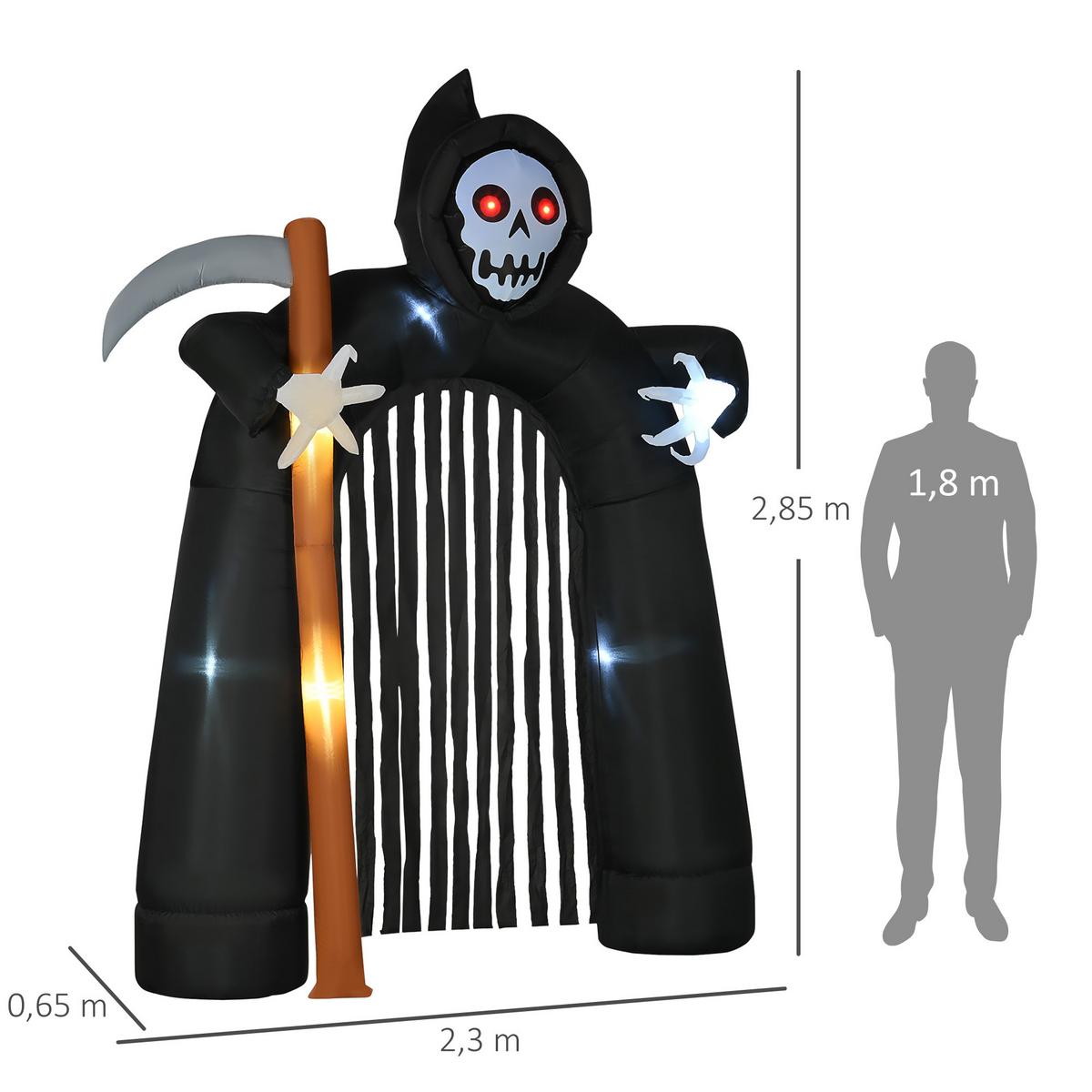 2,85 m große Halloween-Gartendeko Sensenmann selbstaufblasbar LED-Beleuchtung - Schwarz, Kunststoff (65/285/230cm) - HOMCOM