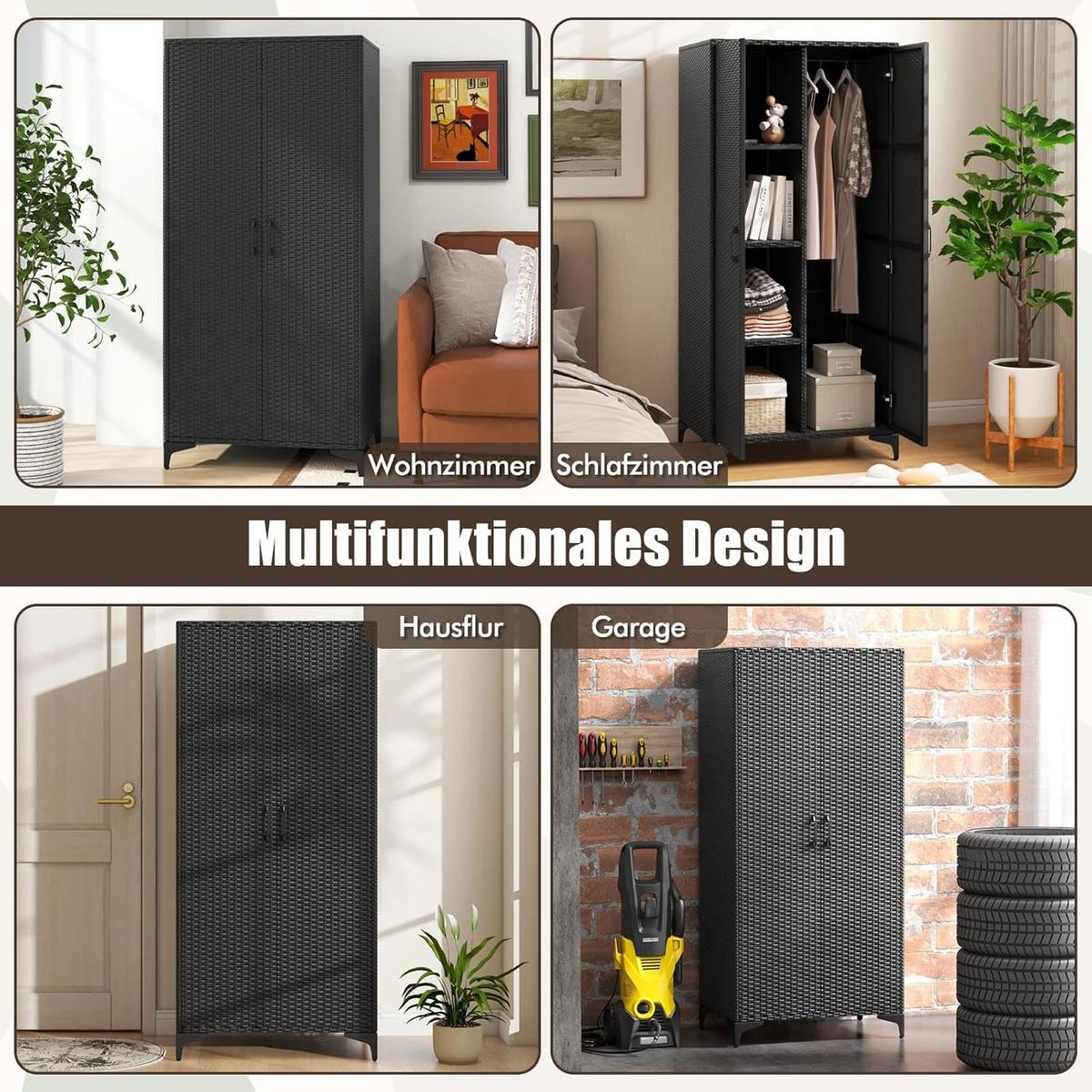 GARTENSCHRANK Schwarz - Schwarz, Kunststoff (72/157/50cm) - COSTWAY