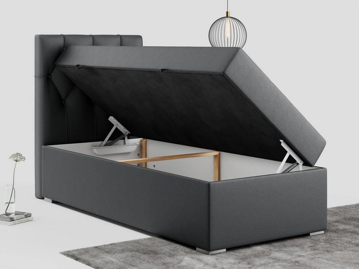 BOXBETT ALDA 90/200 Dunkelgrau Kunstleder - H3 - Links Seite - Dunkelgrau, Holz/Textil (90/200cm) - MKS