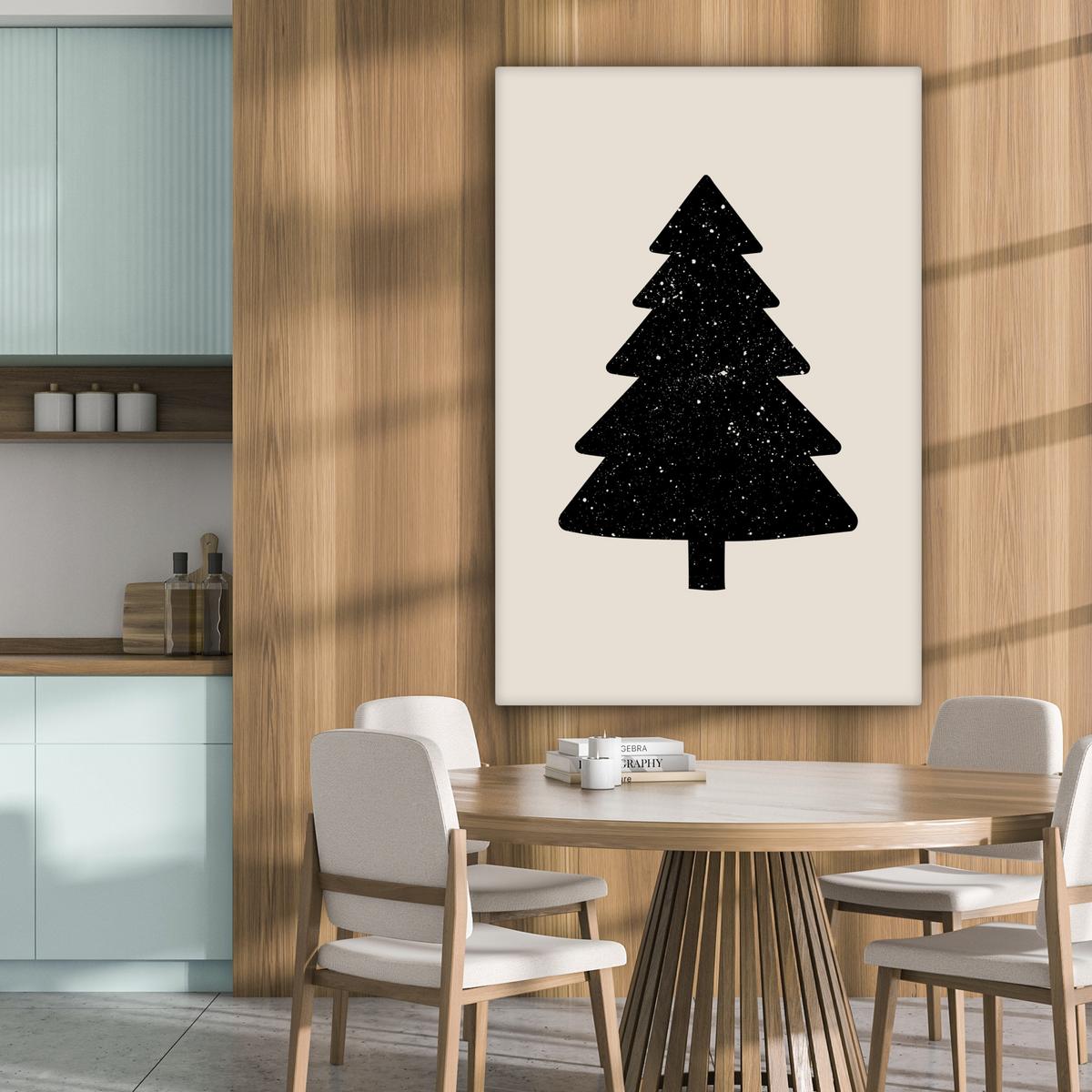 LEINWANDBILD Weihnachtsbaum - Schwarz - Urlaub - Beige Deko Groß 90x140 cm - Schwarz, Textil (90/140cm) - MuchoWow