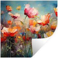 WANDTATTOO Blumen - Aquarell - Kunst - Botanisch - Natur Wanddeko 50x50 cm - Orange, Kunststoff (50/50/0.1cm) - MuchoWow