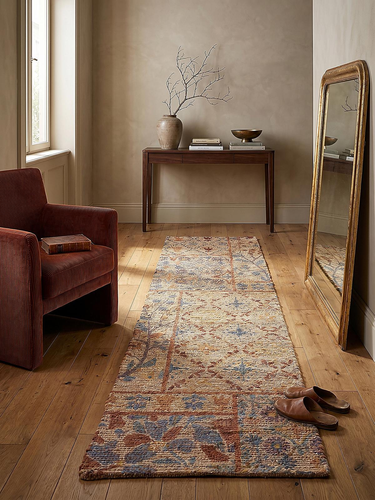 JUTETEPPICH handgewebt AVILL, im Boho-Stil, Natur-Blau, 60 x 230 cm - Beige, Textil (230/60cm) - KADIMA DESIGN