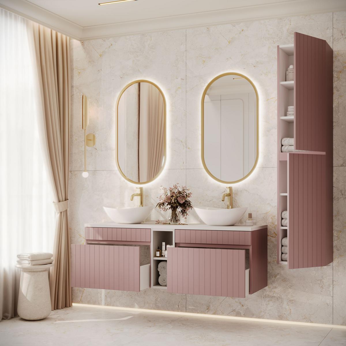 BADEZIMMER-SET FLORIS II - Rosa, Holzwerkstoff (140/46/45.6cm) - Lookway
