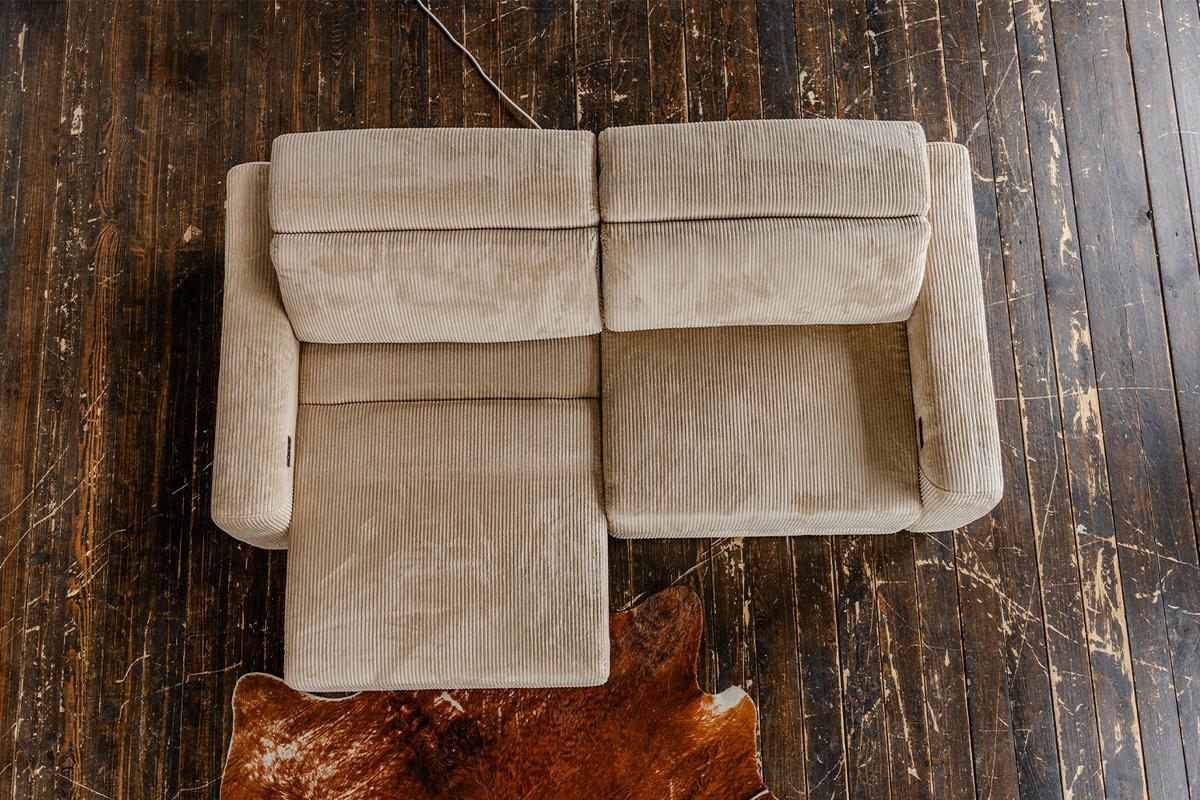 SOFA KIANA Beige Cord Relaxfunktion - Beige/Schwarz, Kunststoff/Textil (227/80/110cm) - KAWOLA