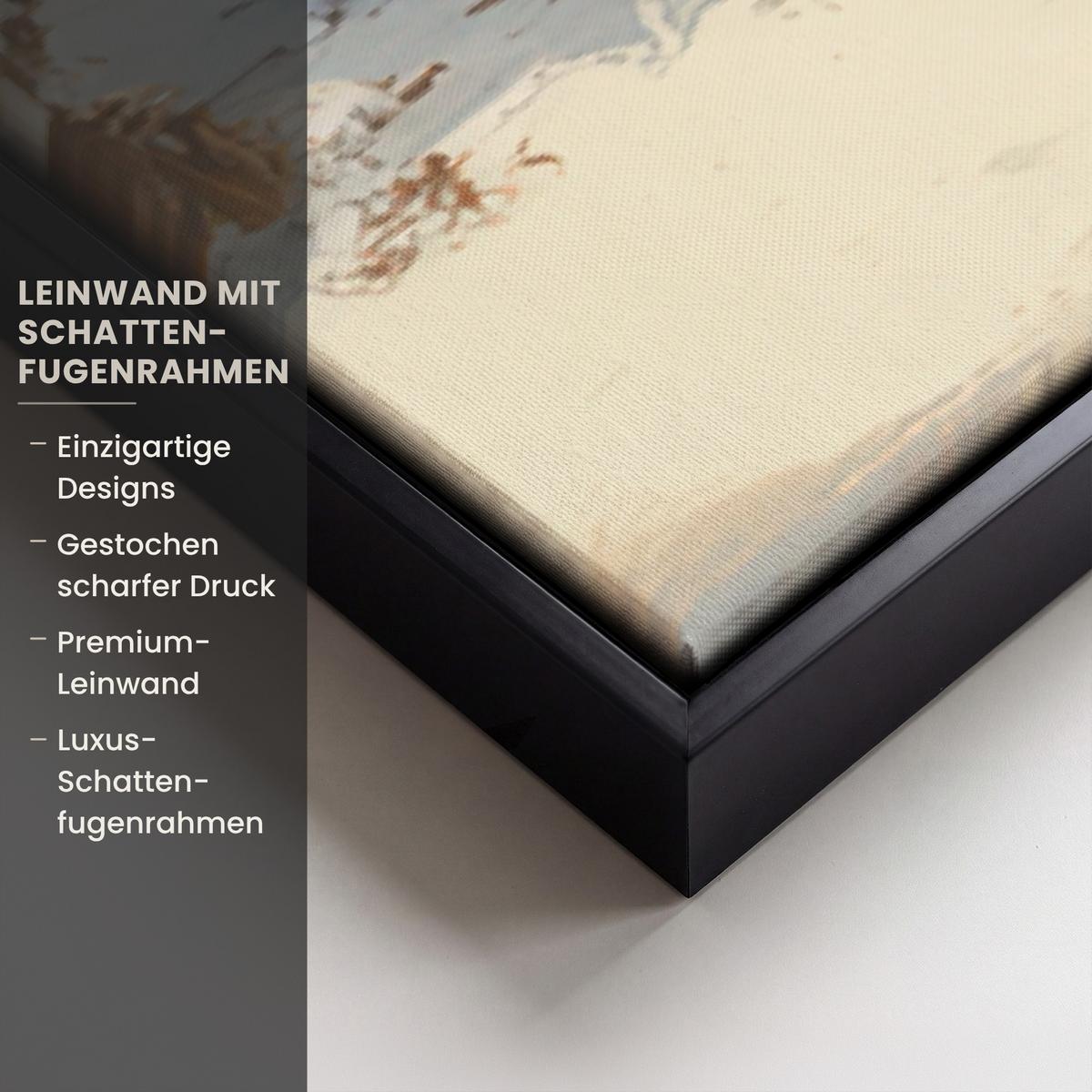 LEINWAND Bilder mit Rahmen - Winter - Schnee - Zuhause - Natur - 140x90 - Hellbraun, Textil (140/90cm) - MuchoWow