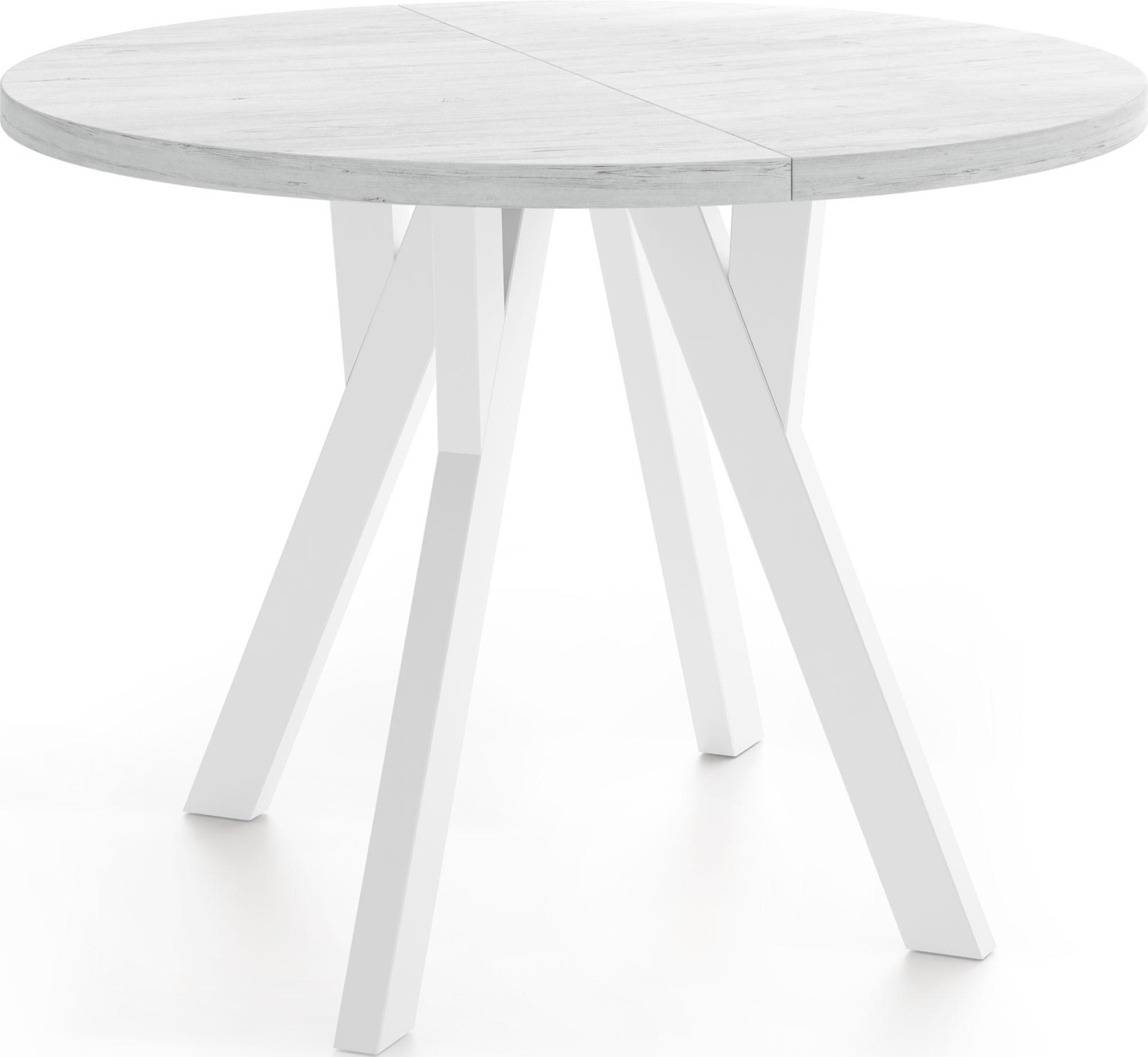 ESSTISCH Avero White runder ausziehbarer, Kiefer weiß 80-160/80/77 cm - Weiß, Holz/Holzwerkstoff (80/160/77cm) - WFL GROUP