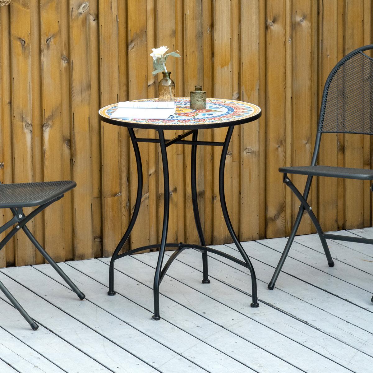GARTENTISCH, Rot+Blau+Weiß, Keramik - Rot, Keramik (60/60/71cm) - Outsunny
