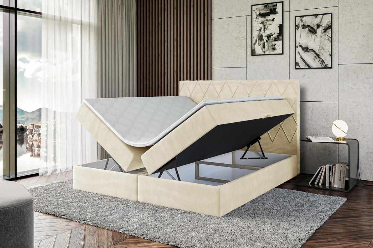 BOXBETT mit H4-Matratze und Lattenrost - LEPARO - 140x200 Beige - Beige, Holzwerkstoff (140/200cm) - ALTDECOR
