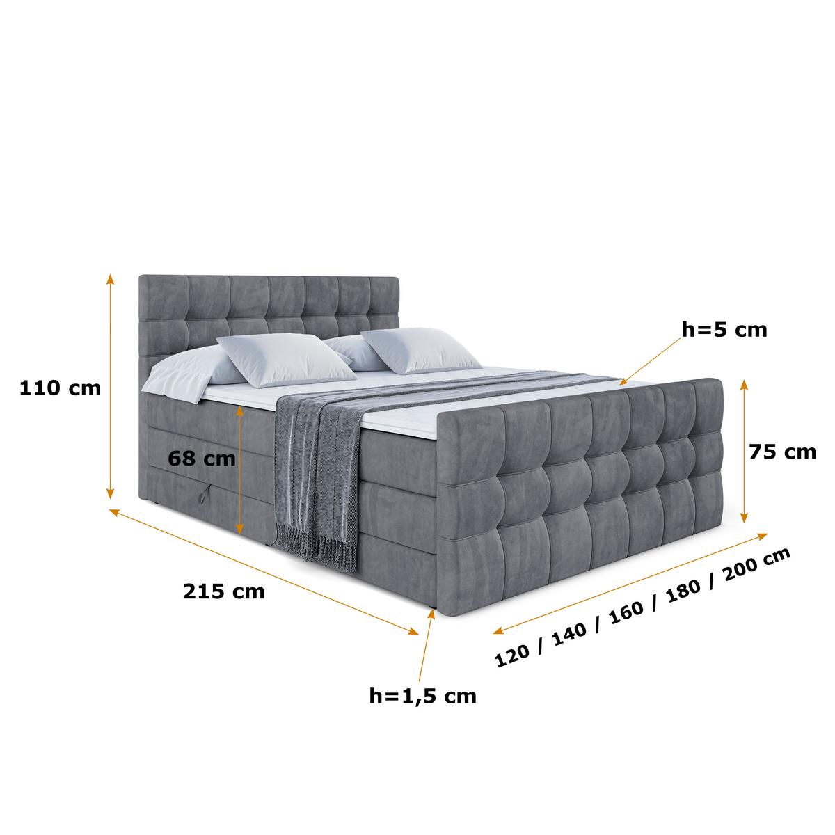 BOXSPRINGBETT BERO-Z KING - 180 x 200 - H3/H4 - Dunkelgrau - Dunkelgrau, Holzwerkstoff (180/200cm) - ALTDECOR