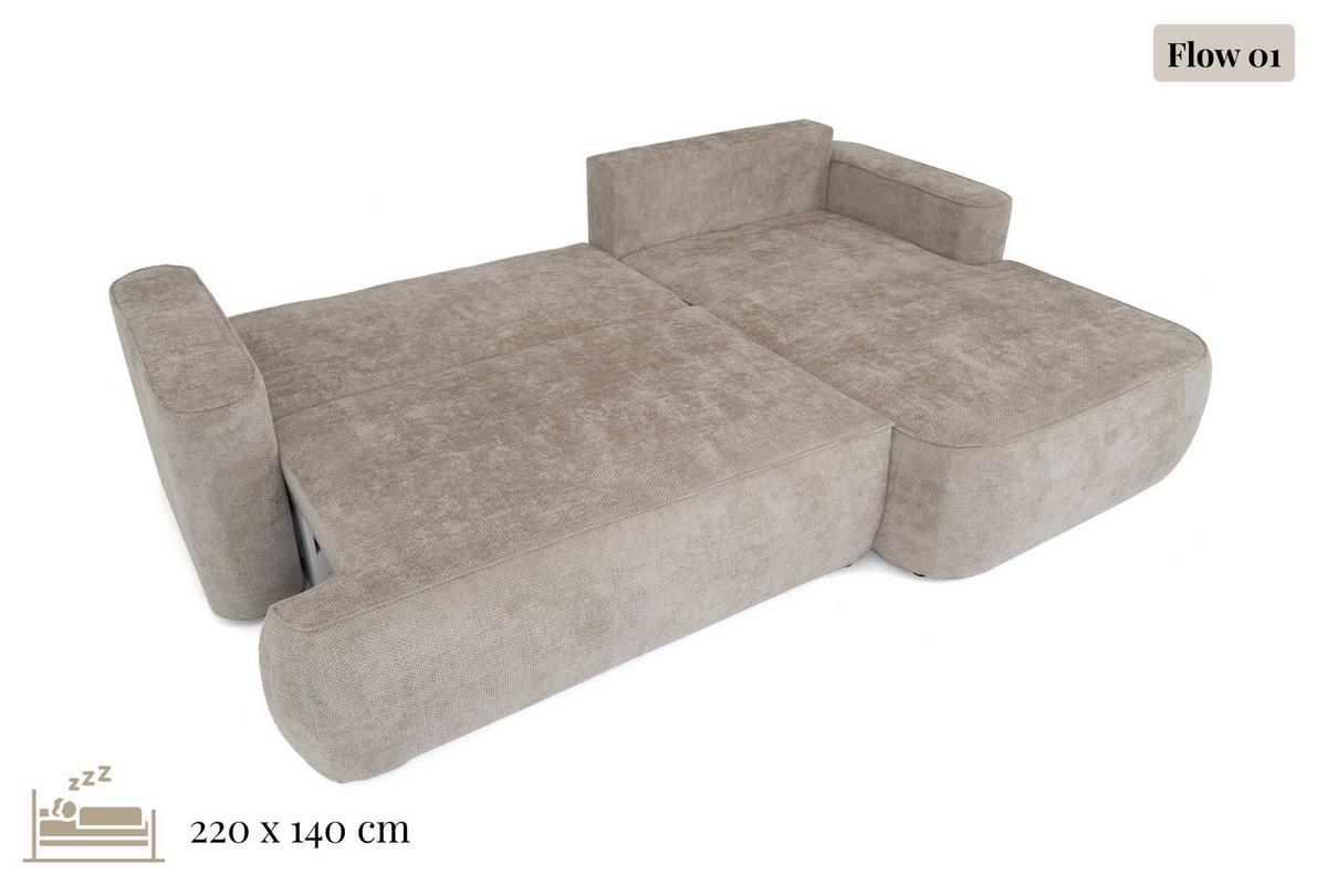 ECKSOFA Marion mit Schlaffunktion & Bettkasten in Chenille Creme, Rechts 267/154/83 cm - Creme/Schwarz, Kunststoff/Textil (267/154cm) - WFL GROUP