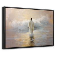 LEINWAND Bilder mit Rahmen - Gemälde - Welle - Jesus - Abstrakt - 30x20 - Goldfarben, Textil (30/20cm) - MuchoWow