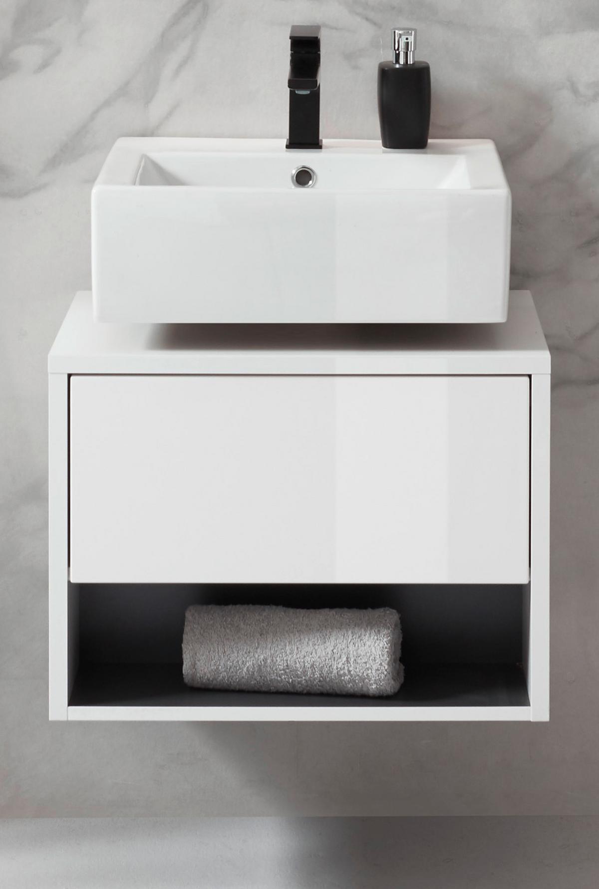WASCHBECKENUNTERSCHRANK weiß Hochglanz, grau 60 cm, hängend - Weiß Hochglanz/Grau, Holzwerkstoff (60/44/46cm) - Furn.Design