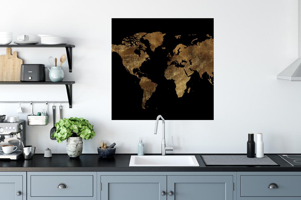 WANDTATTOO Weltkarte - Gold - Luxus - Erde - Schwarz Wanddeko 50x50 cm - Goldfarben, Kunststoff (50/50/0.1cm) - MuchoWow