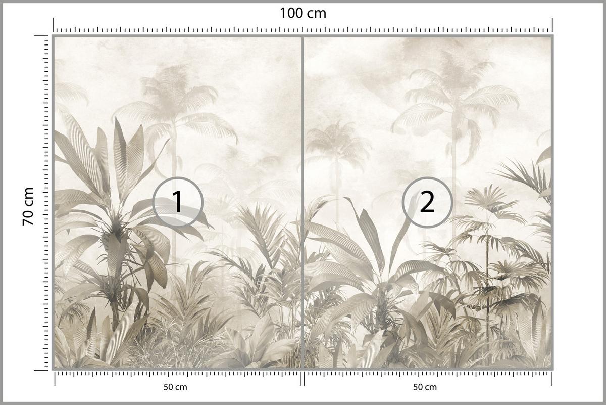 FOTOTAPETE für Wohnzimmer Vintage Tropischer Wald Palmen Blätter 100x70 - Beige/Grau, Papier (100/70cm) - Muralo