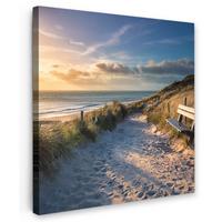 LEINWANDBILD Sonnenuntergang - Strand - Düne - Gras - Ufer Wandbild Wohnzimmer 50x50 cm - Sandfarben, Textil (50/50cm) - MuchoWow