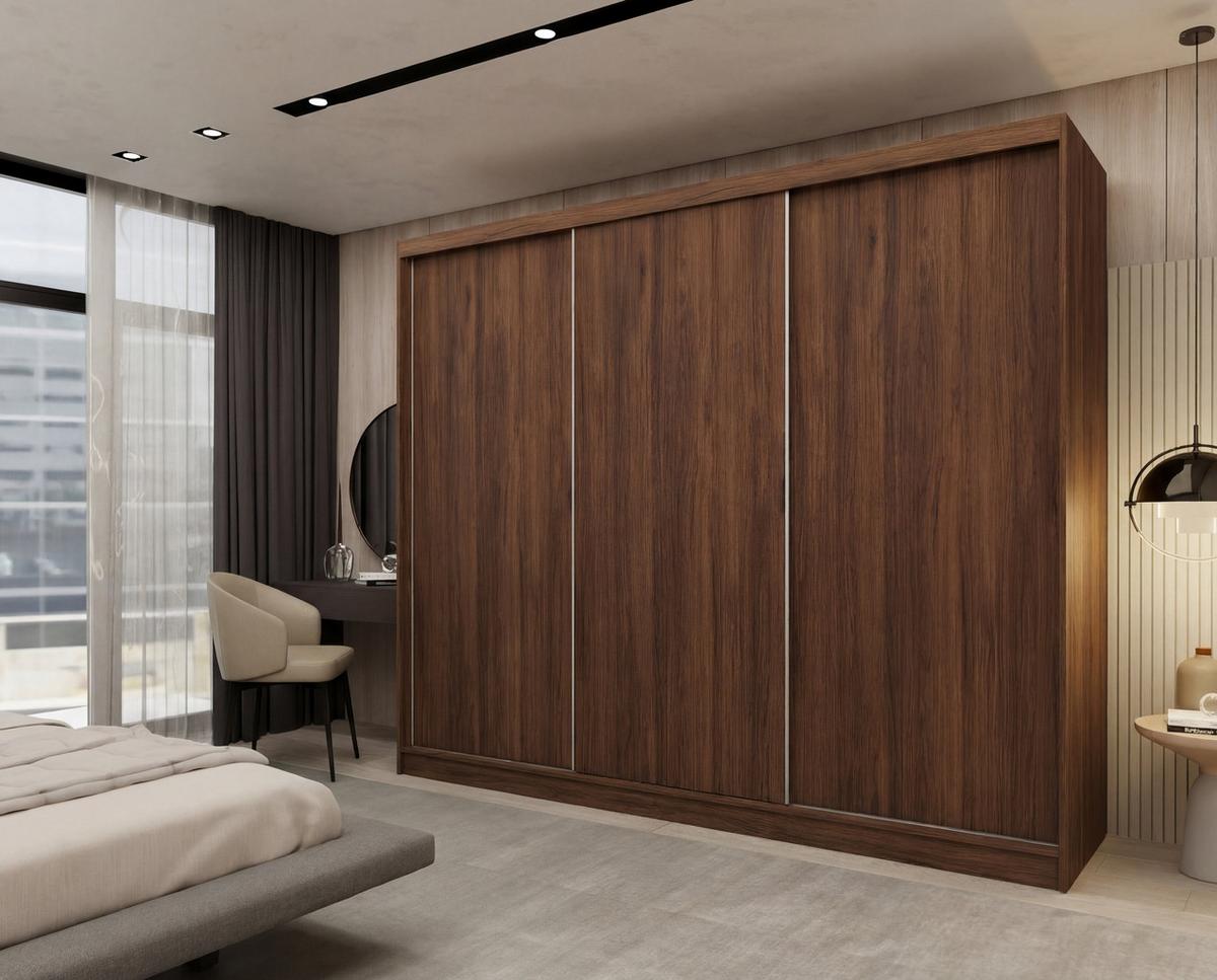 SCHWEBETÜRENSCHRANK SOFIA 240/216/61 cm Modern Kleiderschrank 3-türig Nussbaumfarben - Nussbaumfarben, Holzwerkstoff (240/216/61cm) - MASSENO