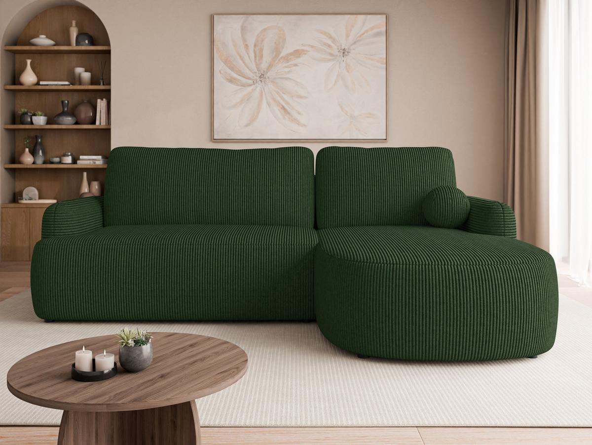 ECKSOFA Loridu Cord, Seite: Rechts - Dunkelgrün/Schwarz, Holz/Kunststoff (250/174cm) - MIRJAN24