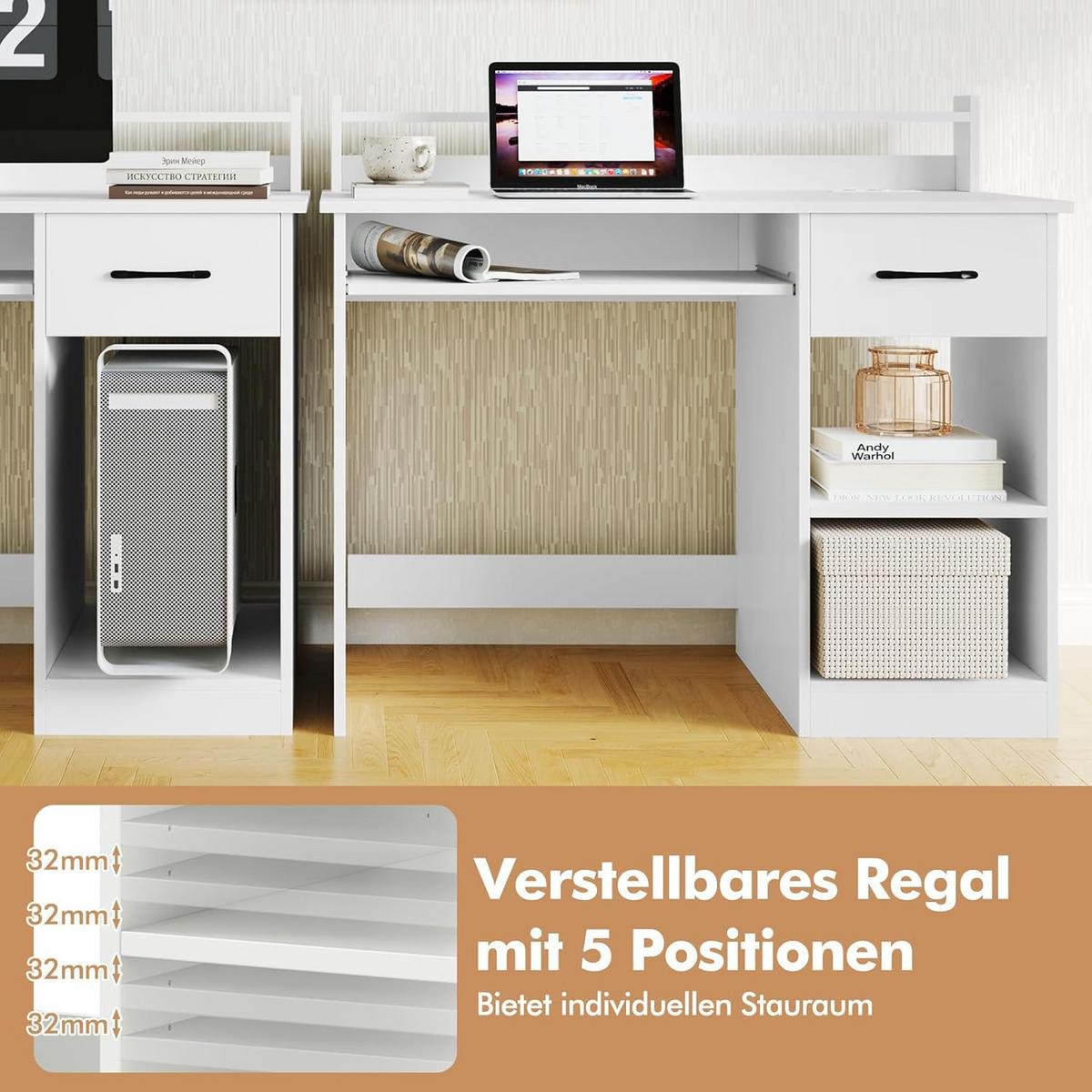 COMPUTERTISCH weiß - Weiß, Holzwerkstoff (55/105/89cm) - COSTWAY