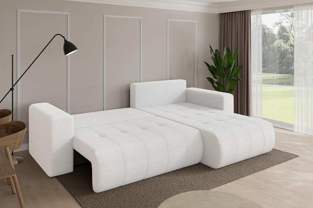 ECKSOFA mit Schlaffunktion Ottomane Rechts MILA-L 277x194x86 Weiß Bouclé - Schwarz/Weiß, Holzwerkstoff/Kunststoff (277/194cm) - ALTDECOR