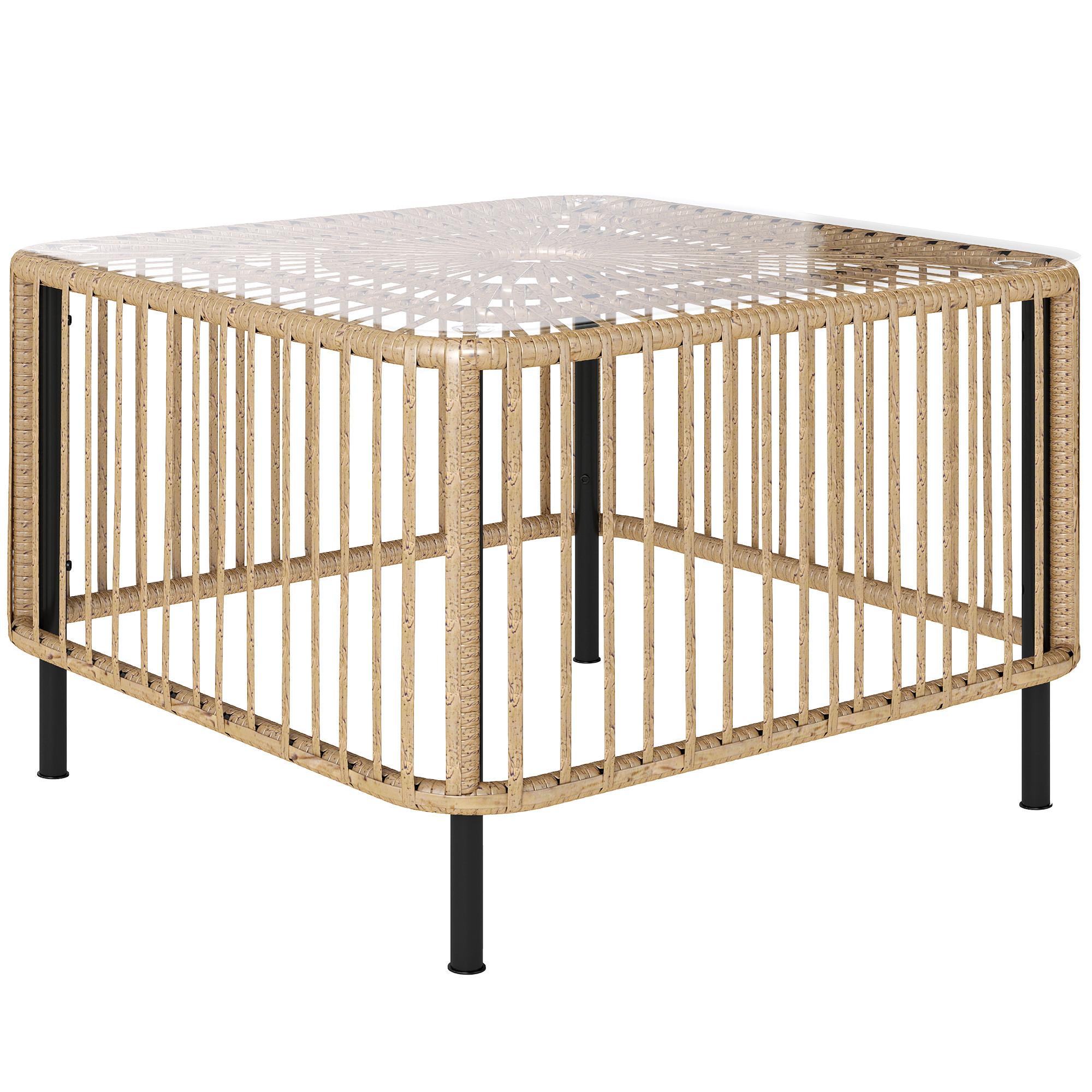 POLYRATTAN Gartentisch, 65 x 65 x 43 cm, wetterfest Beistelltisch quadrarisch - Naturfarben, Metall (65/65/43cm) - Outsunny