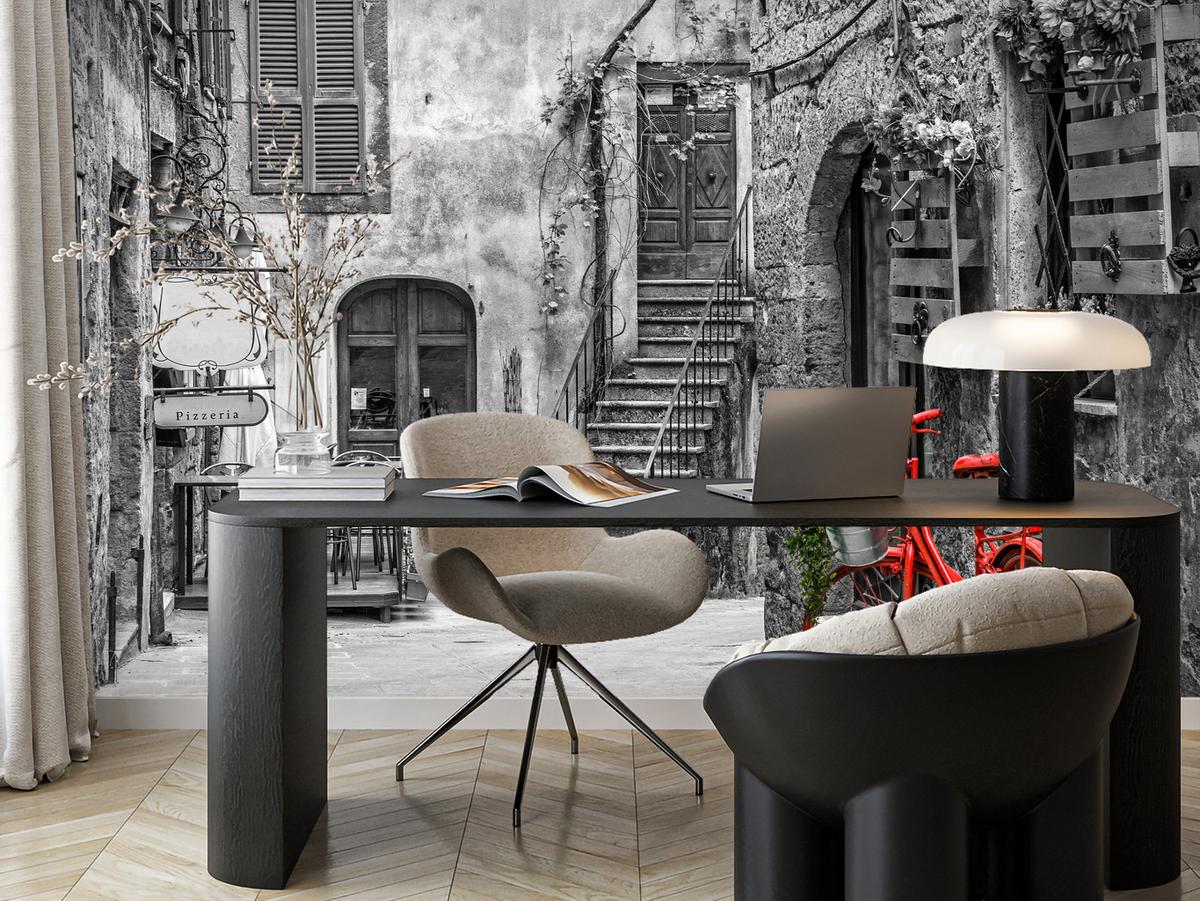 FOTOTAPETE für Wohnzimmer Italienische Gasse Rotes Fahrrad Toskana 400x280 - Rot/Schwarz, Papier (400/280cm) - Muralo