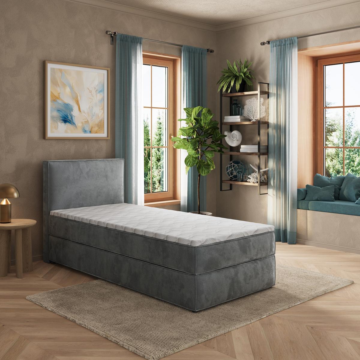 BOXBETT PELLIO 90x200 cm mit Matratze und Topper - Grau - Grau, Holz (90/200cm) - MASSENO
