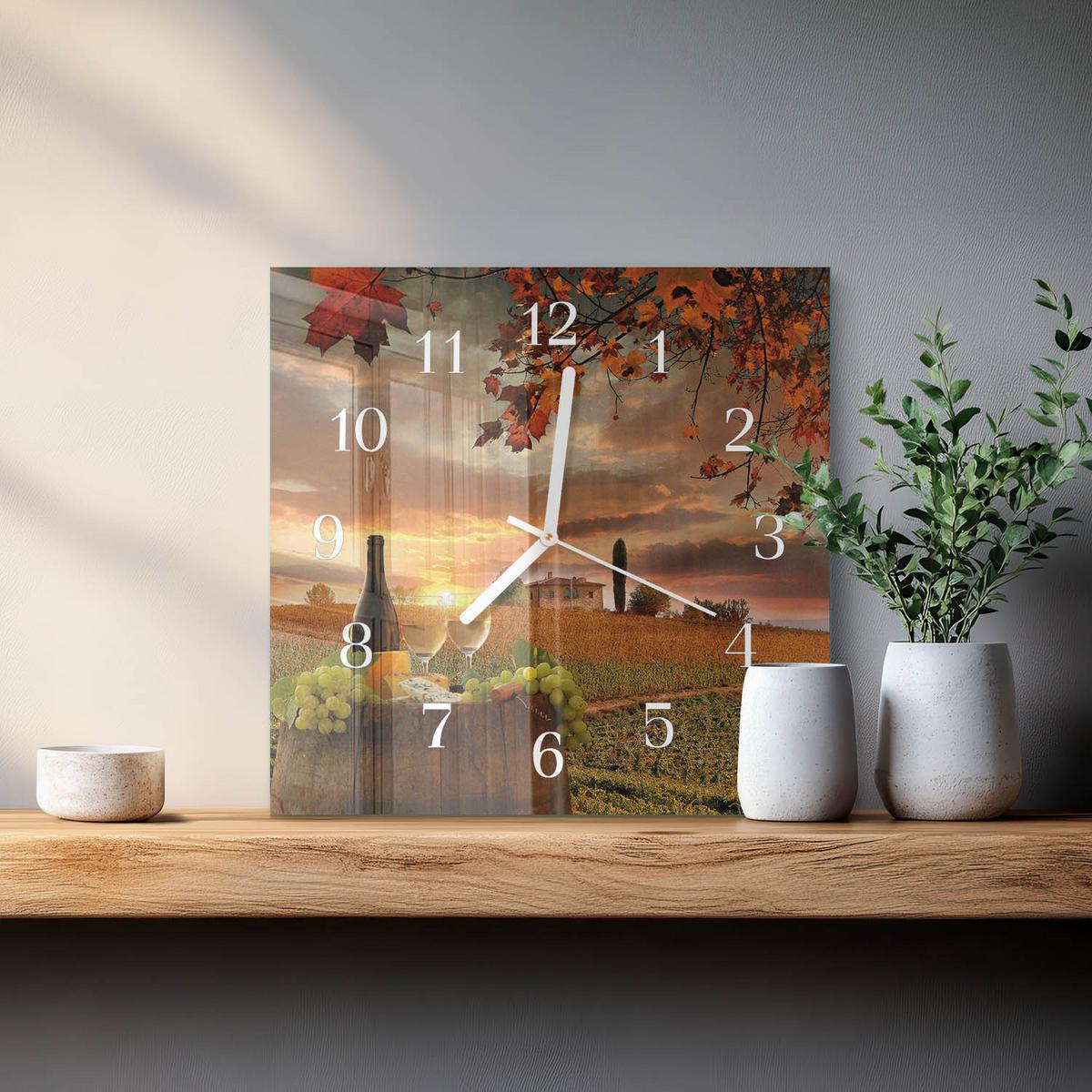 WANDUHR aus Glas 30x30 cm - Wein Natur - Multicolor, Glas (30/30/0.4cm) - TULUP