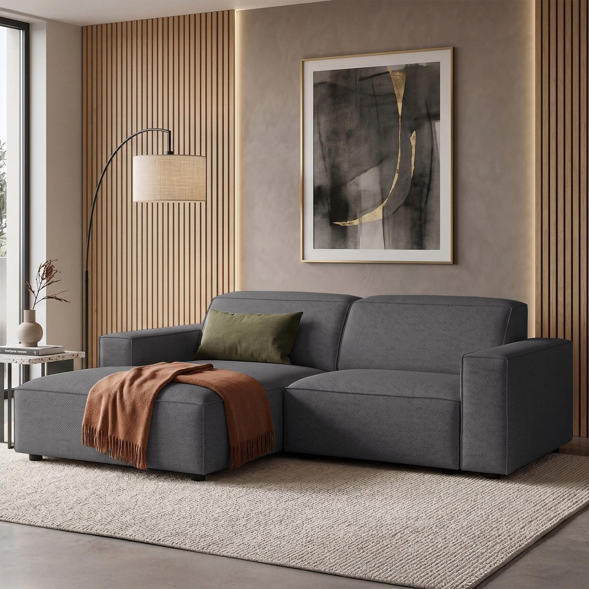 ECKSOFA Sellmo 210 cm - Dunkelgrau/Schwarz, Kunststoff/Textil (210/166cm) - Selsey