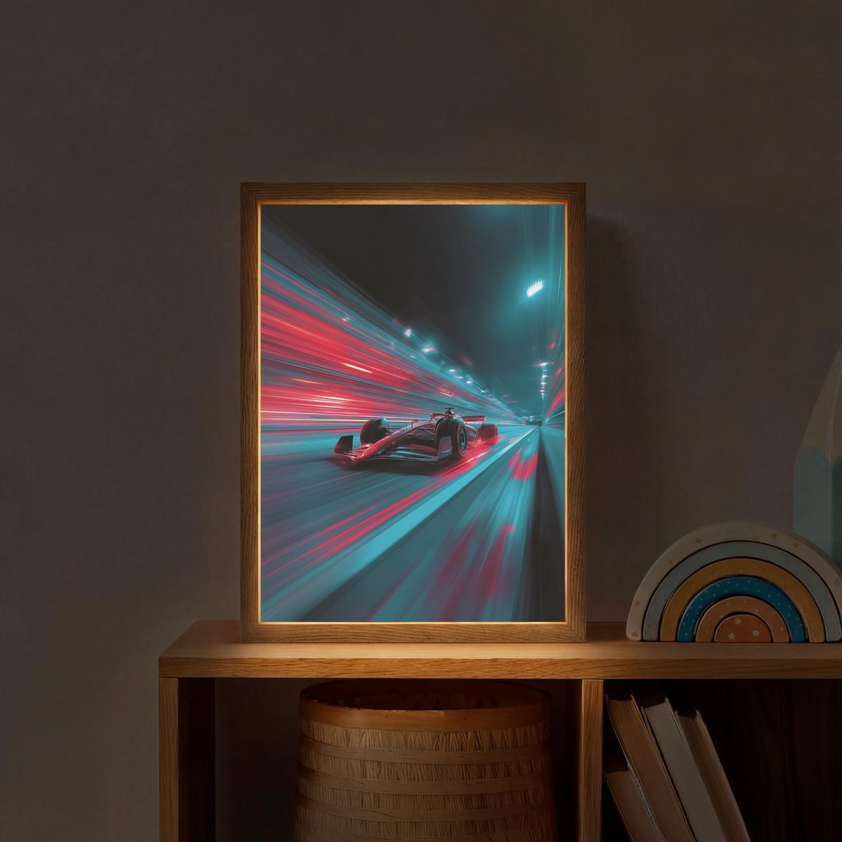 WANDLEUCHTE MIT AKKU Rennwagen - Rot - Geschwindigkeit 30x40 cm - Türkis, Holzwerkstoff (30/40/8cm) - OnlyWow