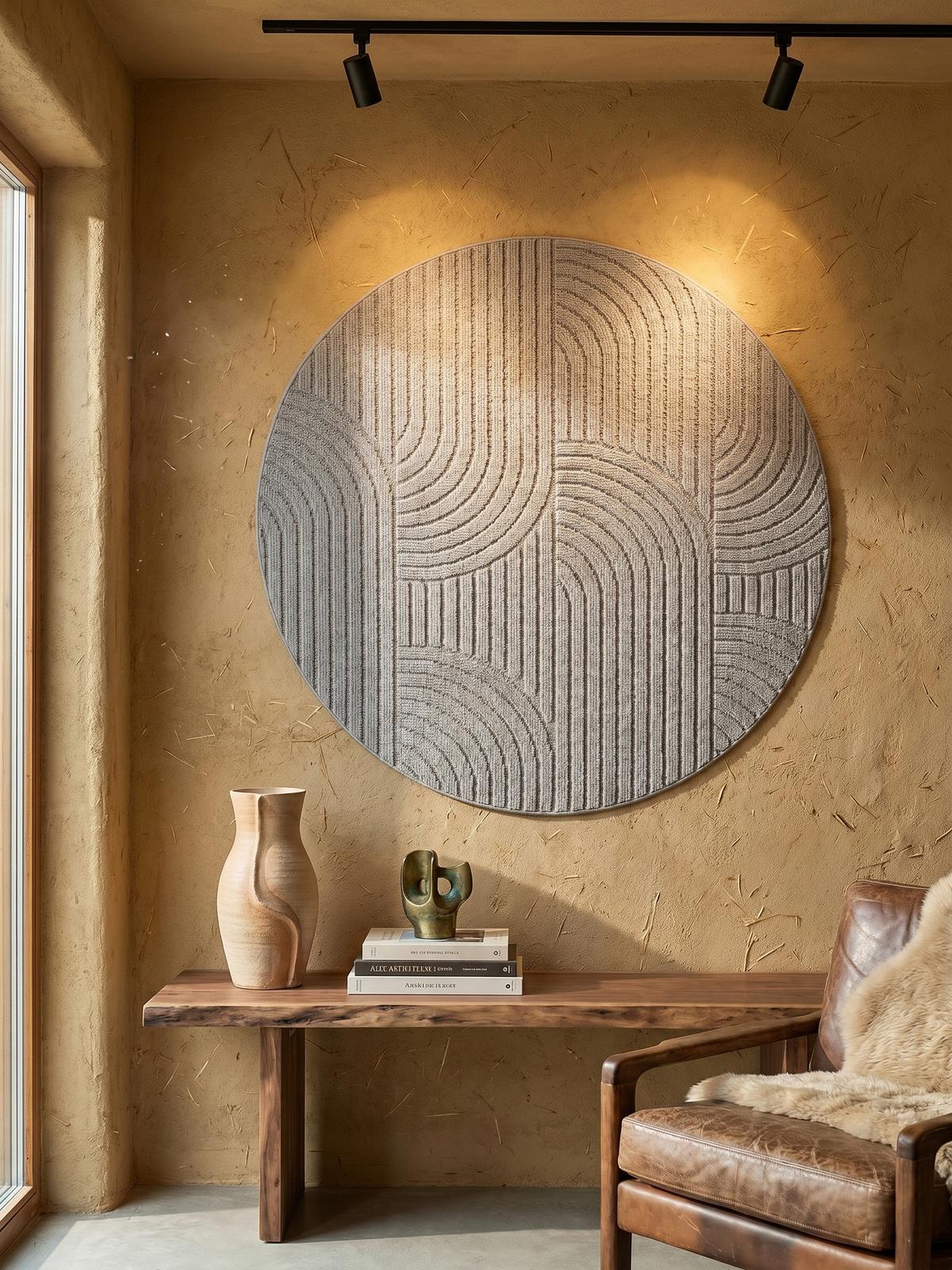TEPPICH Flachgewebe LANGAU in Silber, mit geometrischen Bögen, Ø 200 cm - Silberfarben, Textil (200/200cm) - KADIMA DESIGN