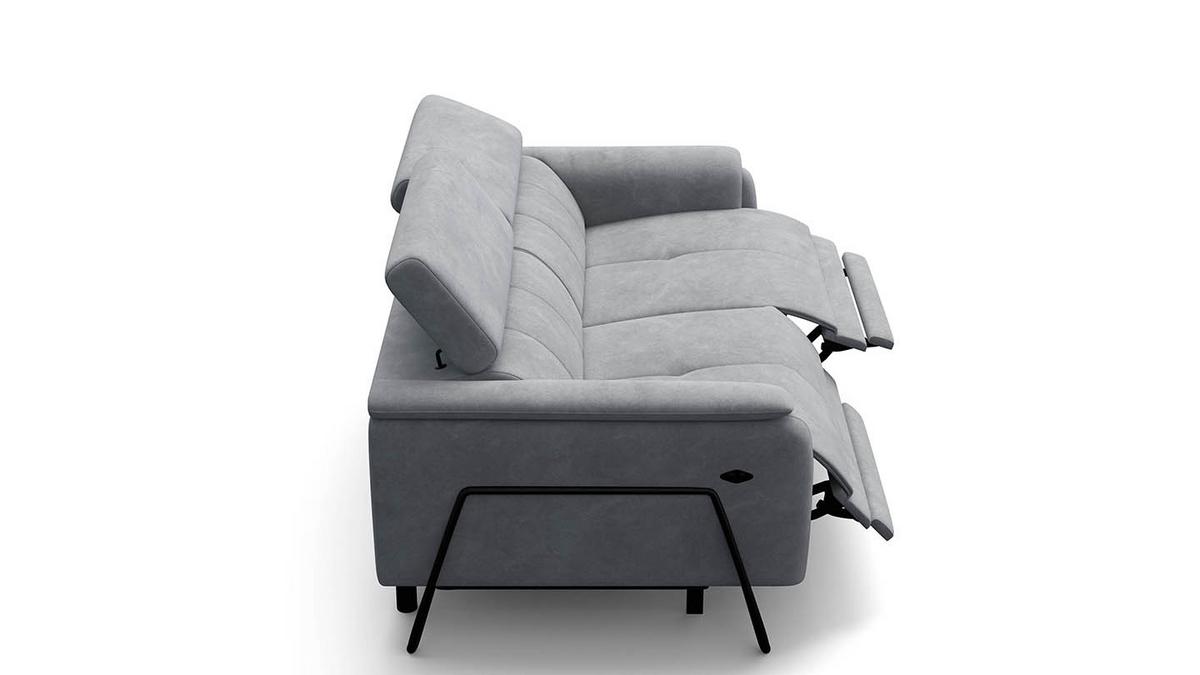 RELAXSOFA RODEN 3-Sitzer mit 2 Relax, hellgrau, Veloursstoff - Hellgrau, Holz/Textil (194/82/103cm) - Wozimo