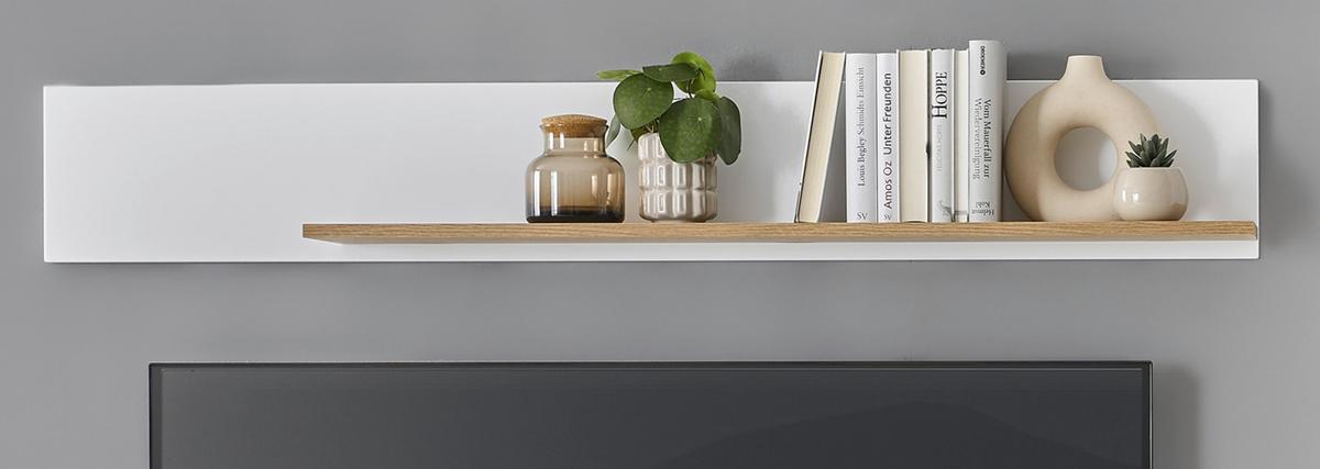 WANDBOARD weiß matt, Eiche, Wandregal 150 cm - Eichefarben/Weiß, Holzwerkstoff (150/22/21cm) - Furn.Design