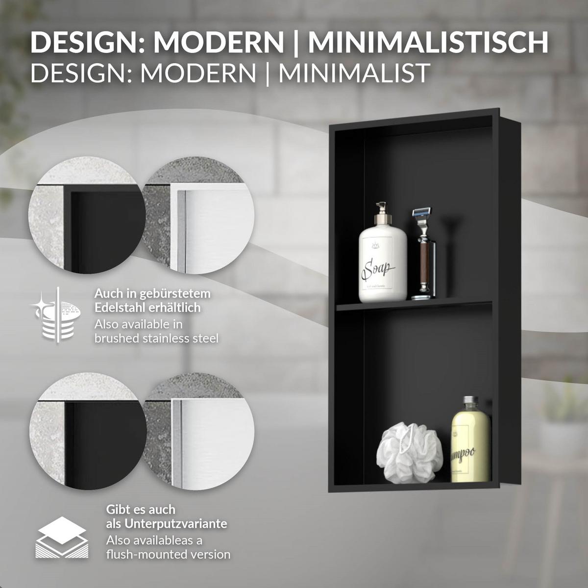 DUSCHNISCHE Schwarz 30/60 cm - Schwarz, Metall (30/60/10cm) - LuxeBath
