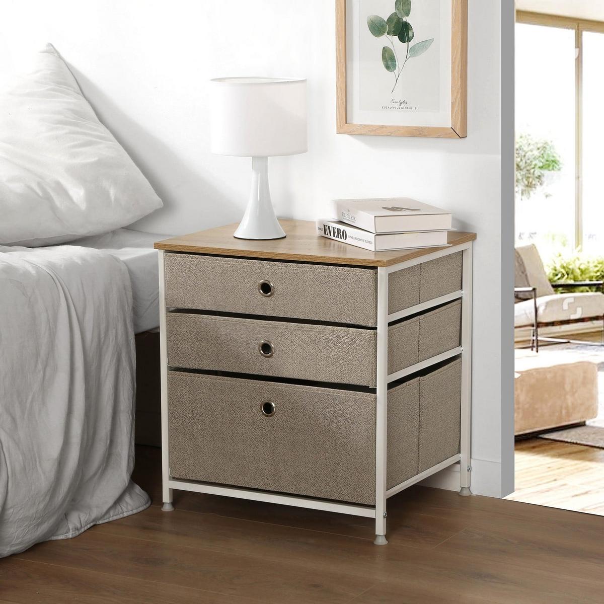 KOMMODE mit 3 Schubladen aus hellem Vliesstoff - L48 cm - Weiß, Holzwerkstoff (40/51/41cm) - Calicosy